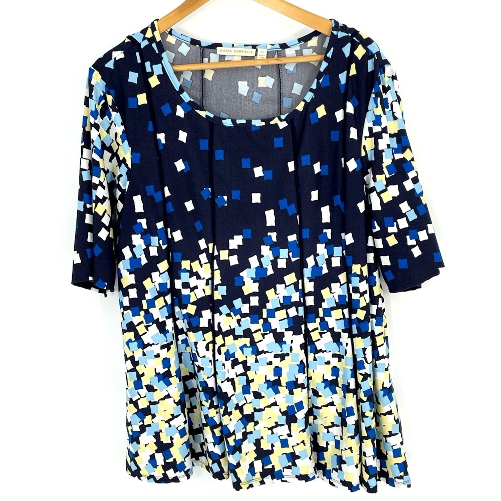 Maria Gabrielle Shirt Womens‎ 2X Multicolor Tunic Plus Size Stretchy Flare Top